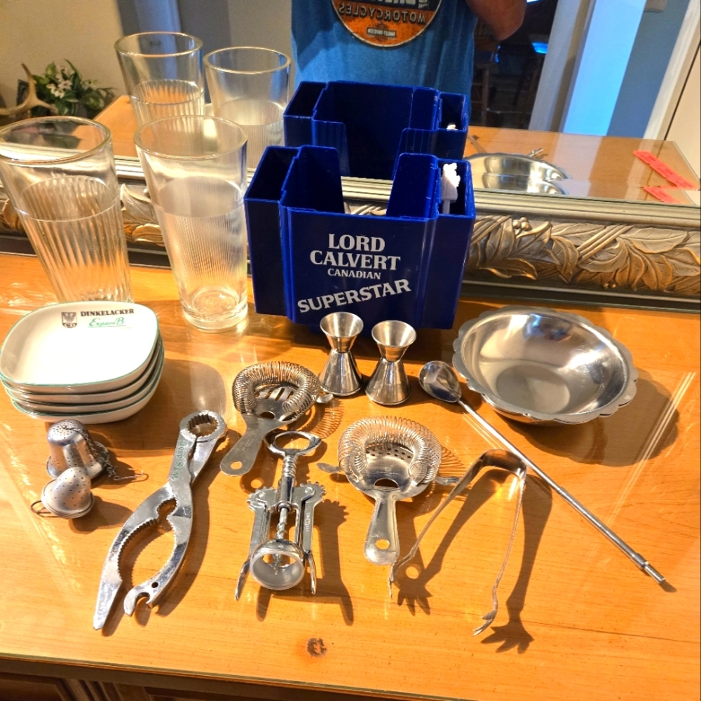 Vintage bartenders tools.